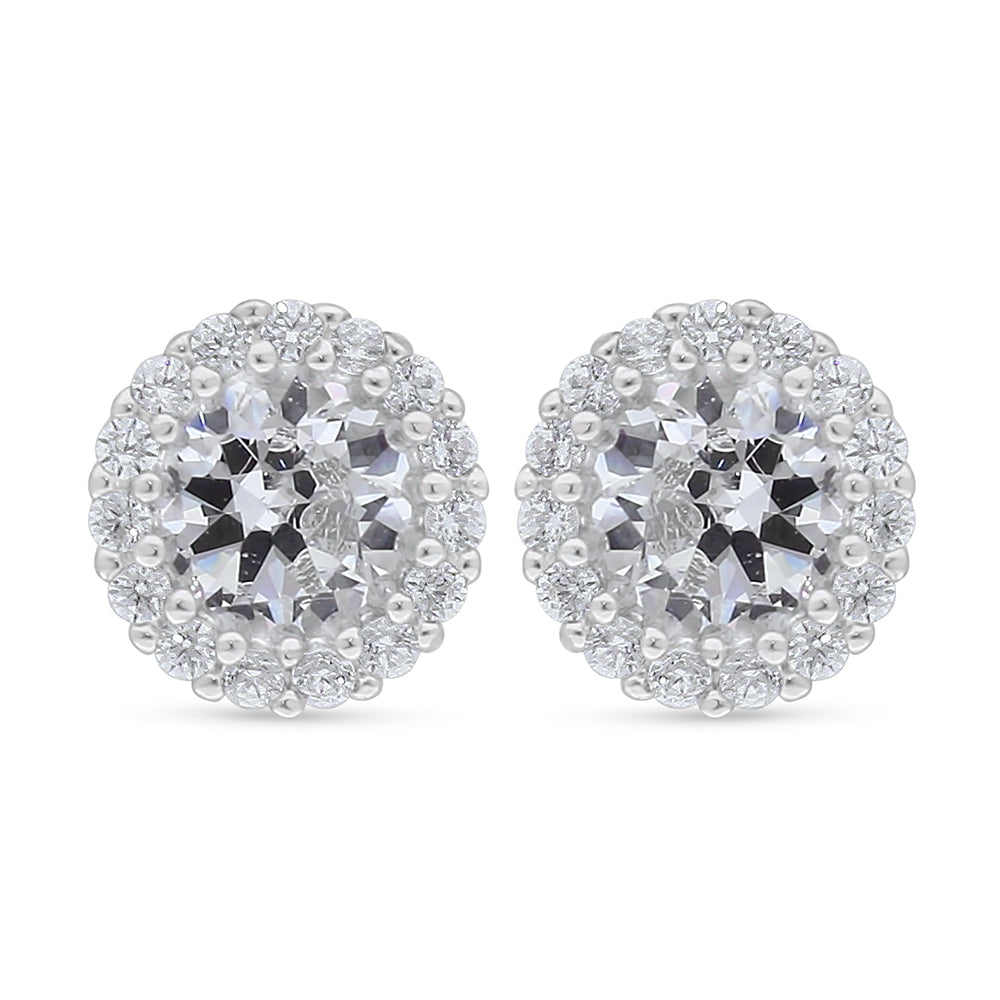 Sterling Silver 925 Earring Rhodium Plated Embedded With White Zircon