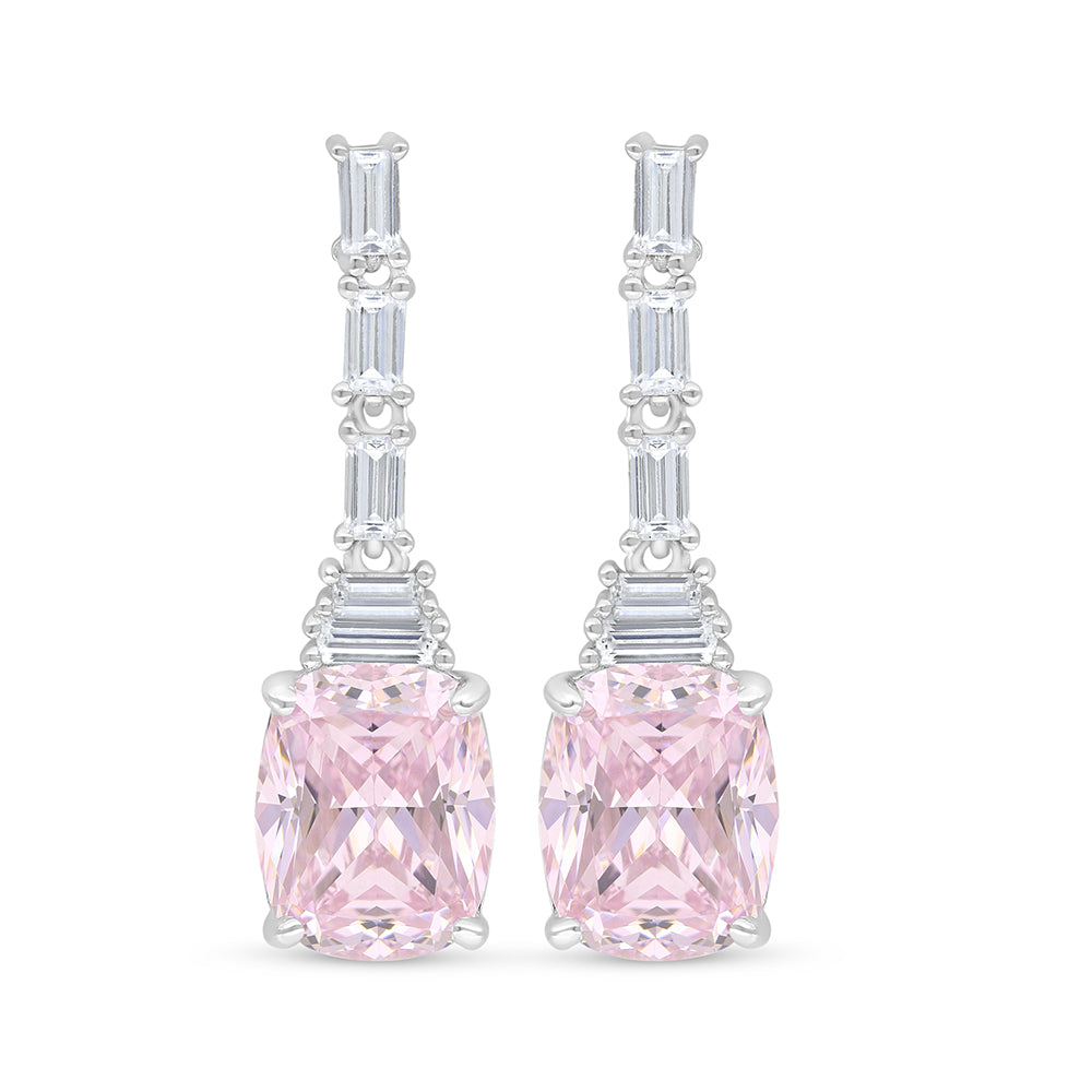 Sterling Silver 925 SET Rhodium Plated Embedded With Pink Zircon And White Zircon