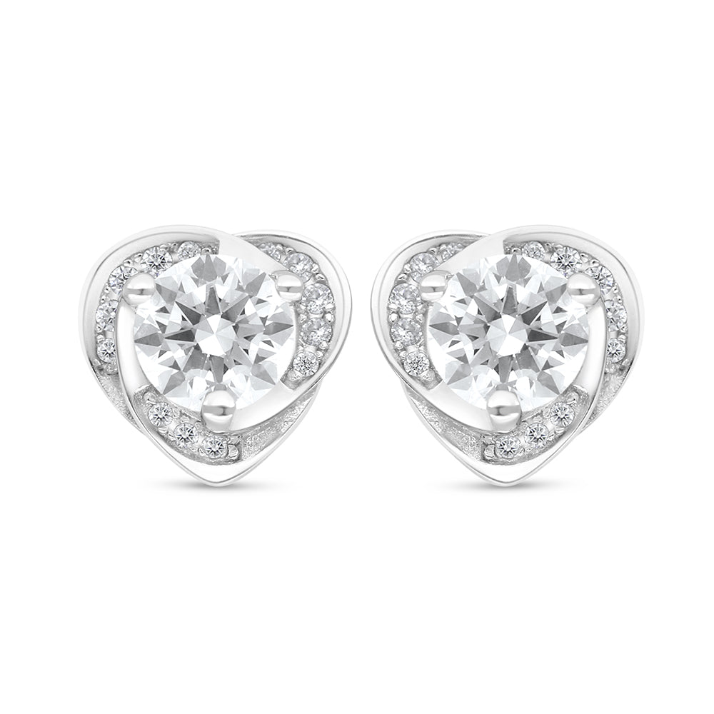 Sterling Silver 925 Earring Rhodium Plated Embedded With White Zircon