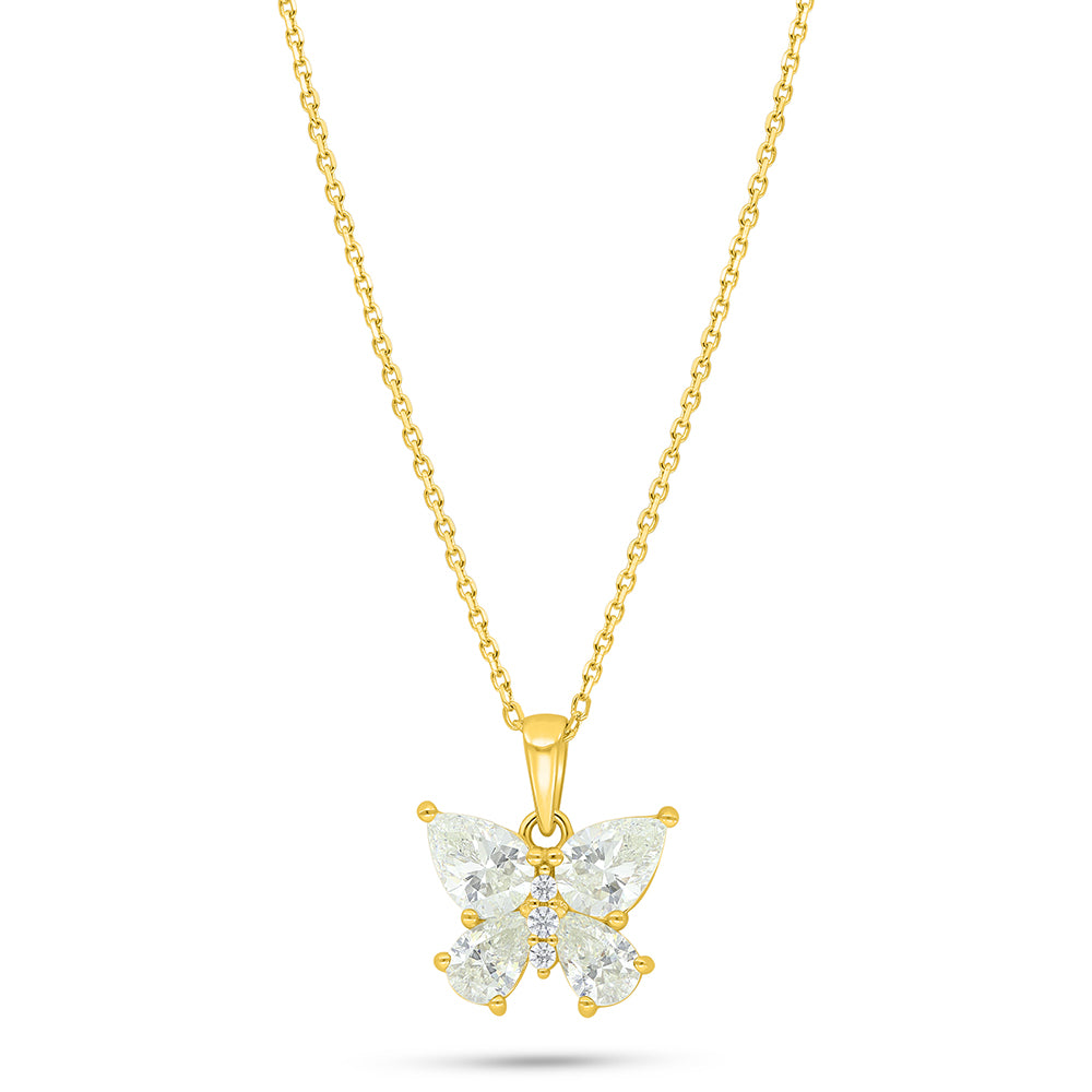 Sterling Silver 925 Necklace Golden Plated Embedded With Diamond Zircon And White Zircon