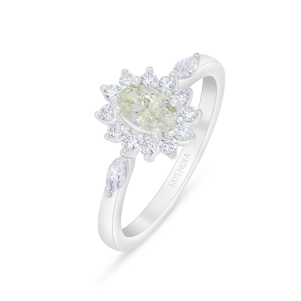 خاتم من الفضة الخالصة عيار 925 مطلي روديوم مرصع بالزركون الكناري الالماسي و فص ابيض