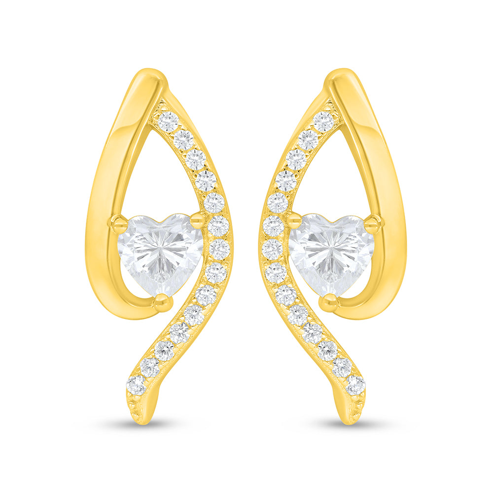 Sterling Silver 925 Earring Golden Plated Embedded With White Zircon