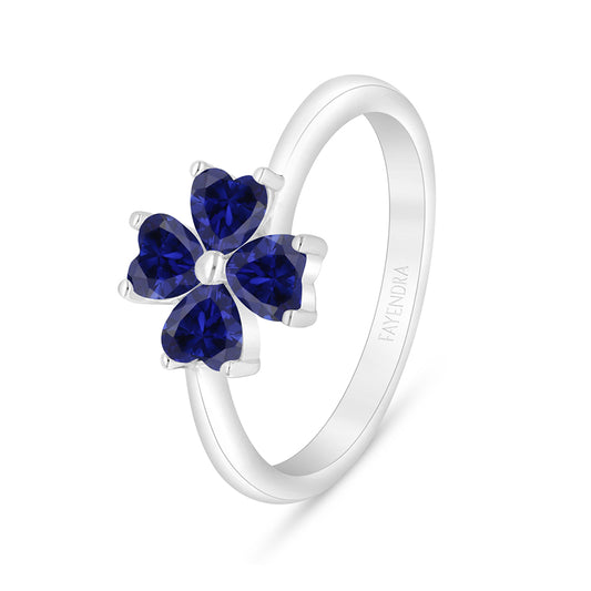 Sterling Silver 925 Ring Rhodium Plated Embedded With Sapphire Corundum