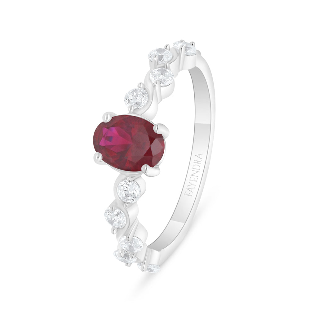 Sterling Silver 925 Ring Rhodium Plated Embedded With Ruby Corundum And White Zircon
