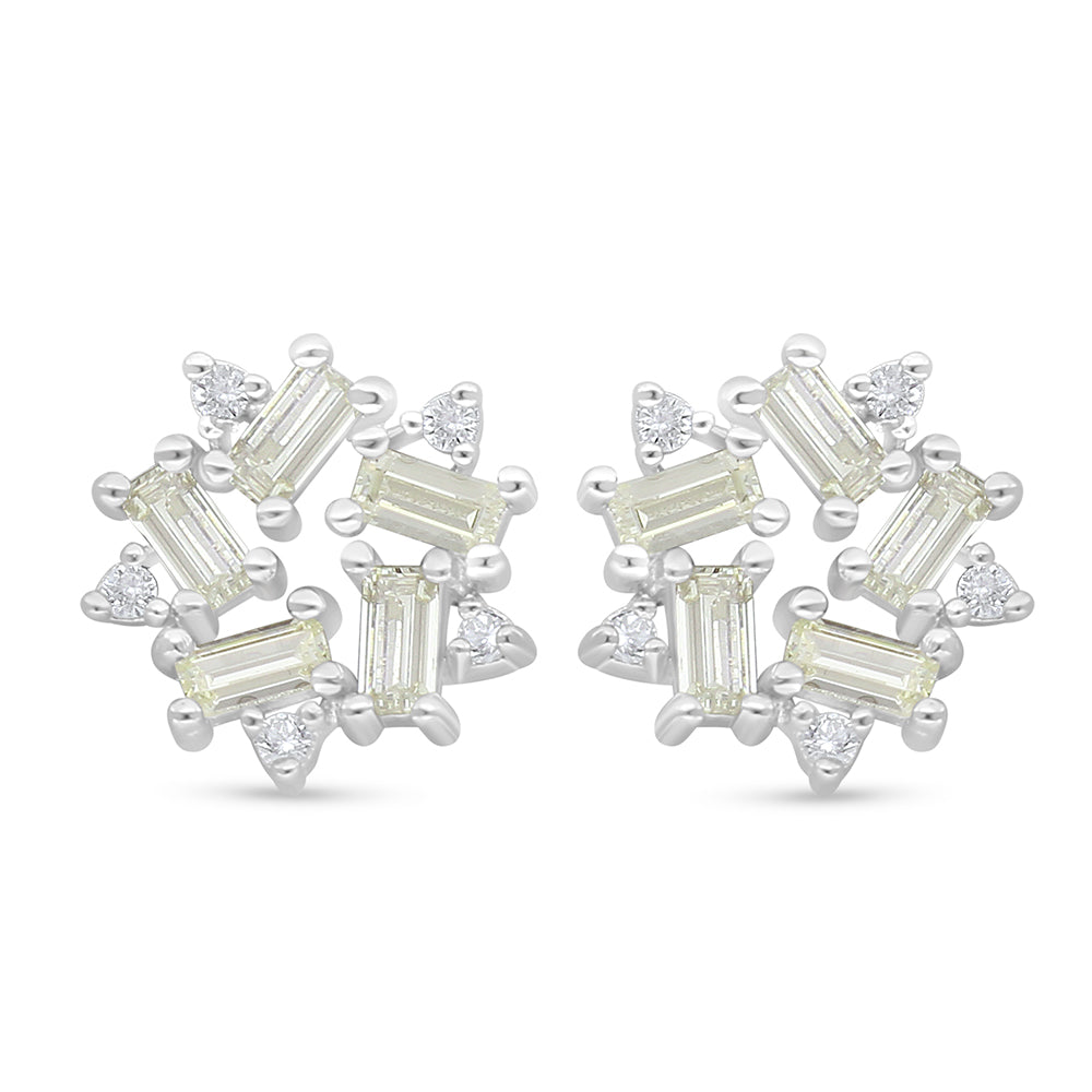 Sterling Silver 925 Earring Rhodium Plated Embedded With Diamond Zircon And White Zircon