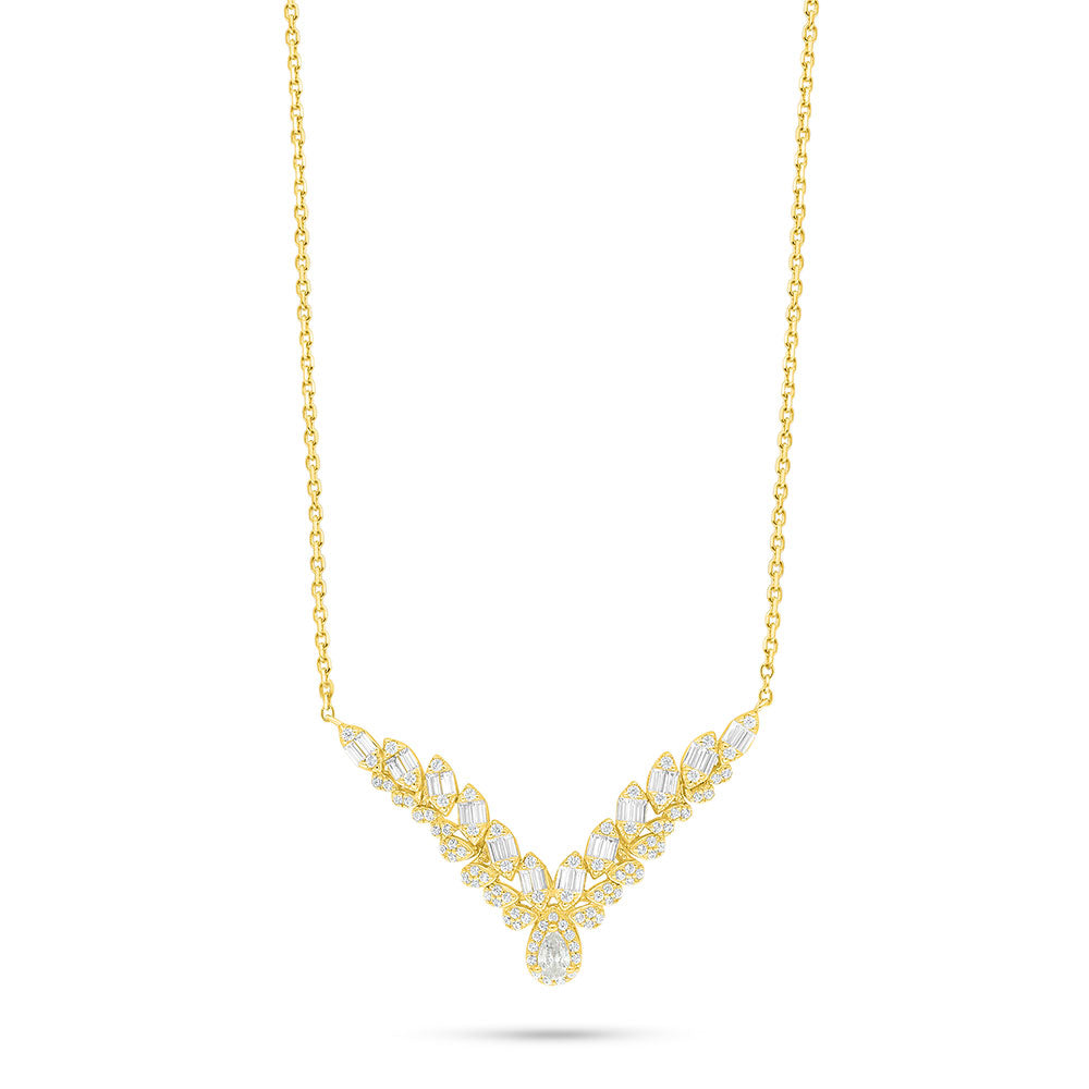 Sterling Silver 925 Necklace Golden Plated Embedded With White Zircon