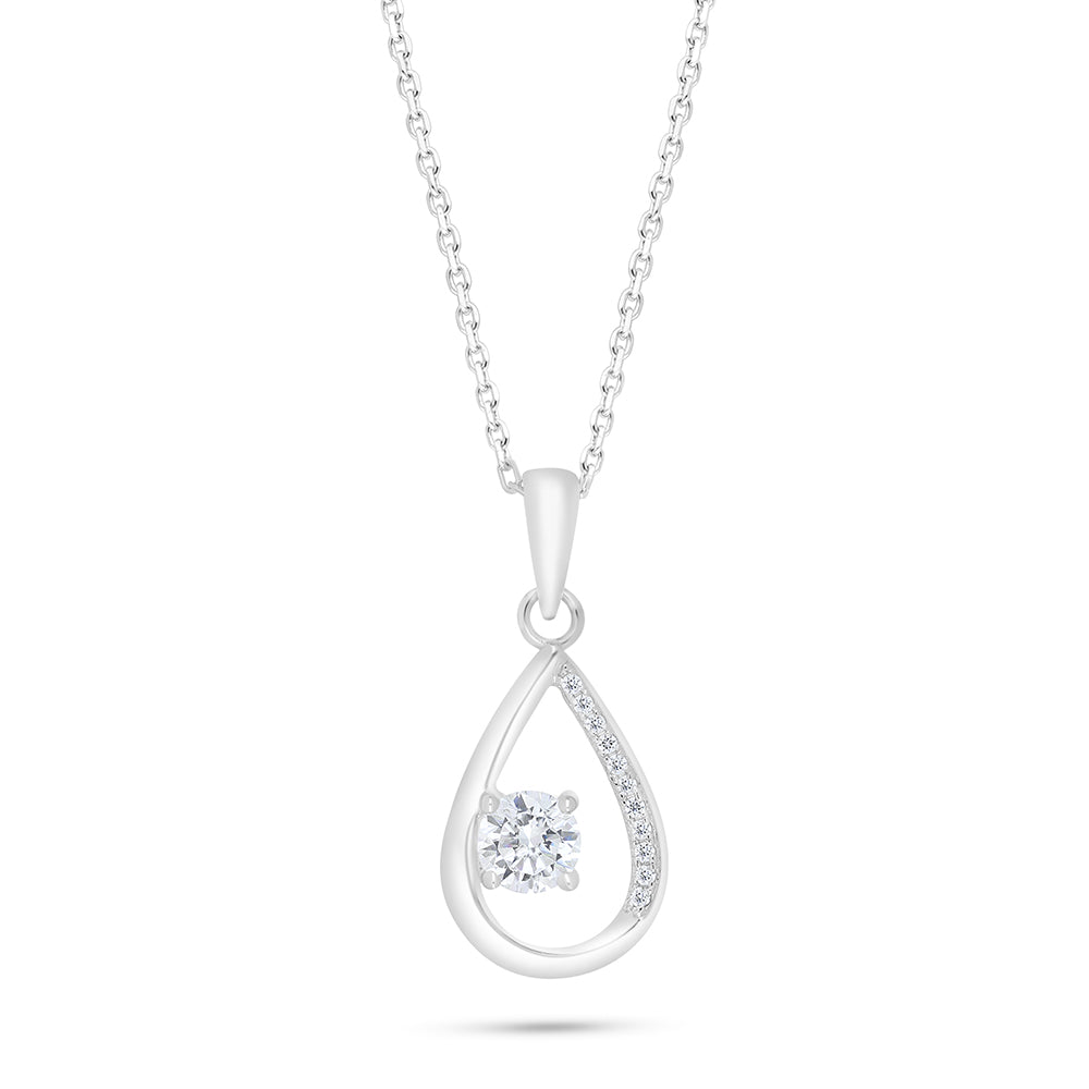 Sterling Silver 925 Necklace Rhodium Plated Embedded With White Zircon