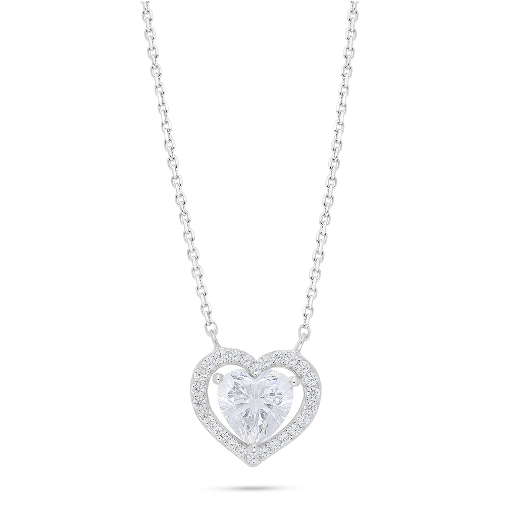 Sterling Silver 925 Necklace Rhodium Plated Embedded With White Zircon