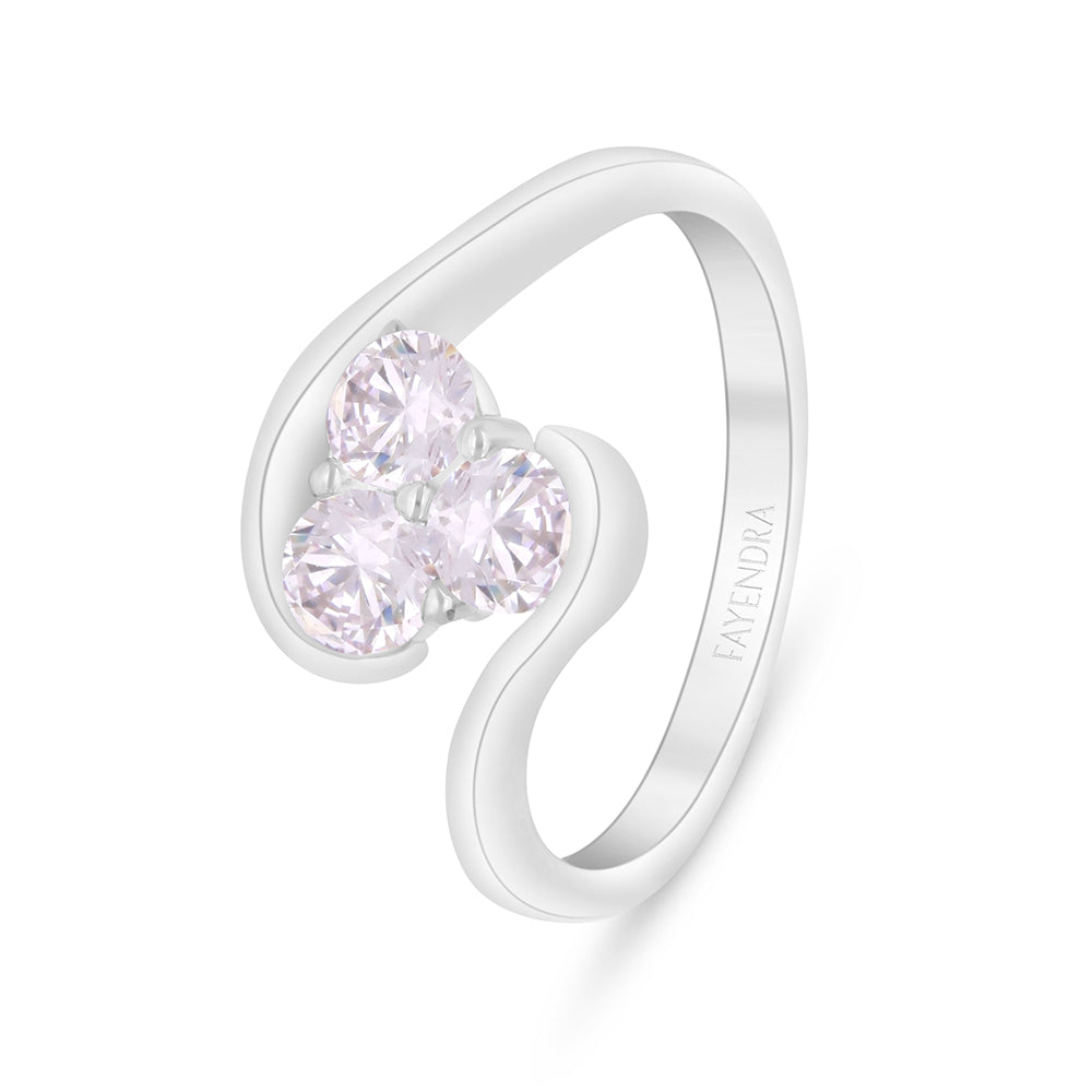 Sterling Silver 925 Ring Rhodium Plated Embedded With Pink Zircon And White Zircon