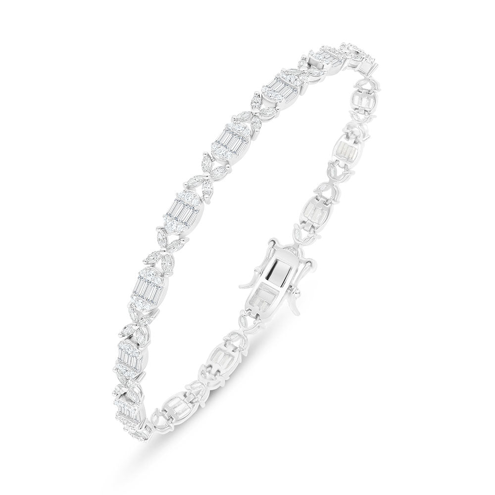 Sterling Silver 925 Bracelet Rhodium Plated Embedded With White Zircon