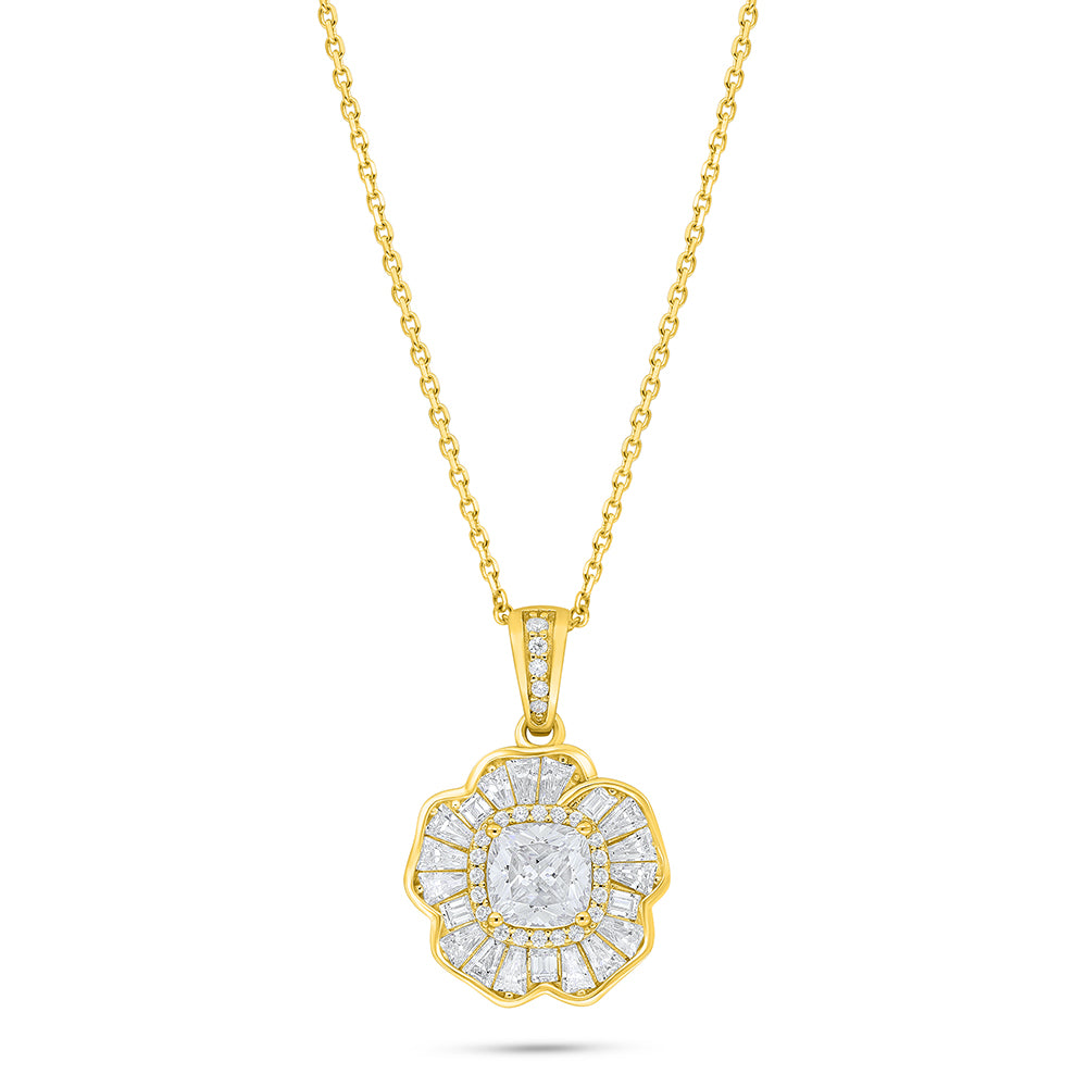 Sterling Silver 925 Necklace Golden Plated Embedded With White Zircon