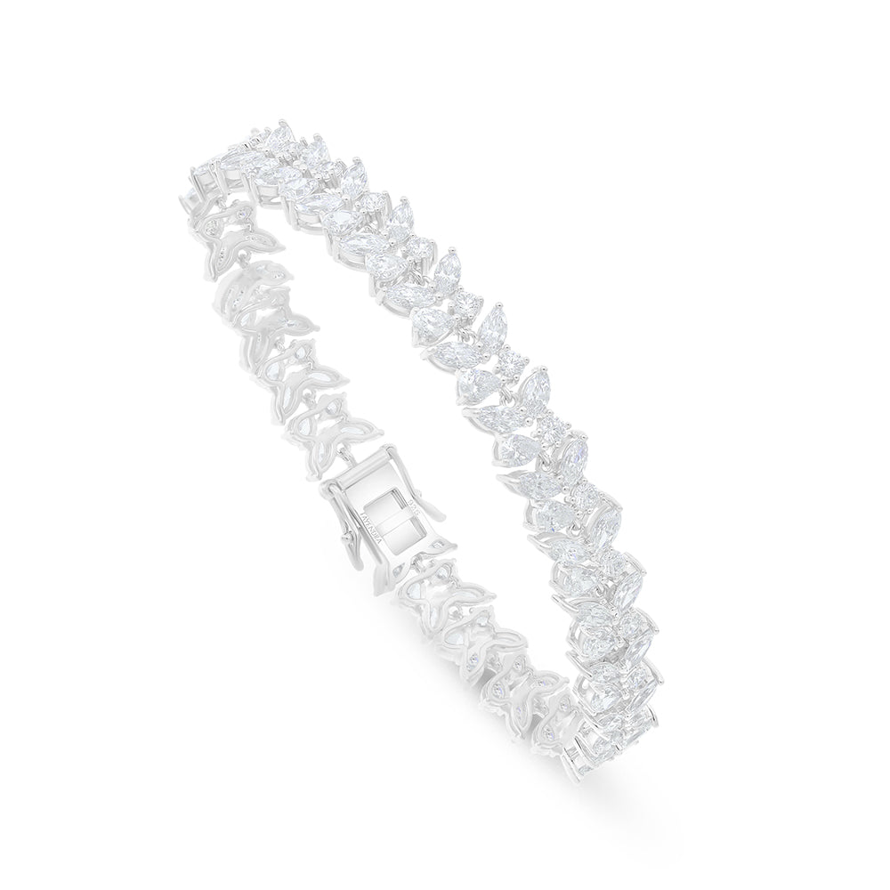 Sterling Silver 925 Bracelet Rhodium Plated Embedded With White Zircon