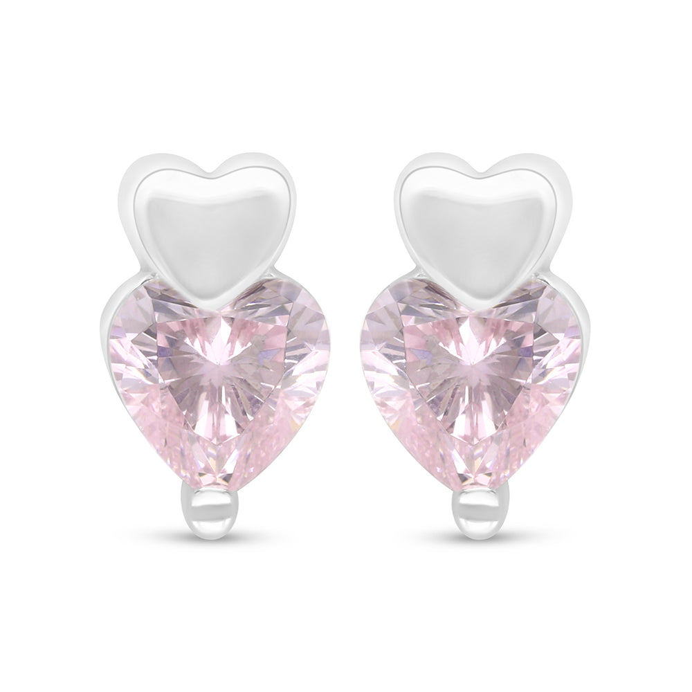 Sterling Silver 925 Earring Rhodium Plated Embedded With Pink Zircon