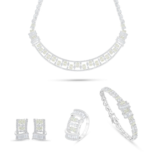 Sterling Silver 925 SET Rhodium Plated Embedded With Diamond Zircon And White Zircon