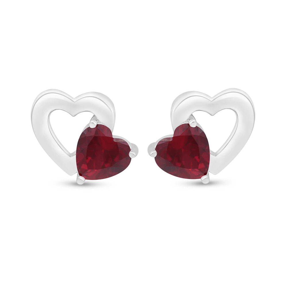 Sterling Silver 925 Earring Rhodium Plated Embedded With Ruby Corundum