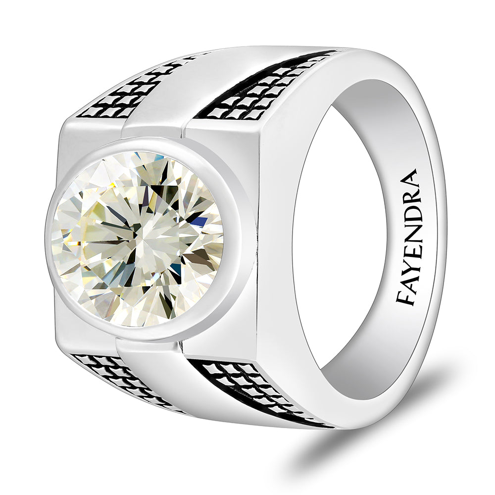 خاتم رجالي من الفضة الخالصة عيار 925 مطلي روديوم و اسود مرصع زركون اصفر