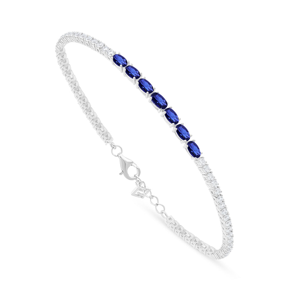 Sterling Silver 925 Bracelet Rhodium Plated Embedded With Sapphire Corundum And White Zircon