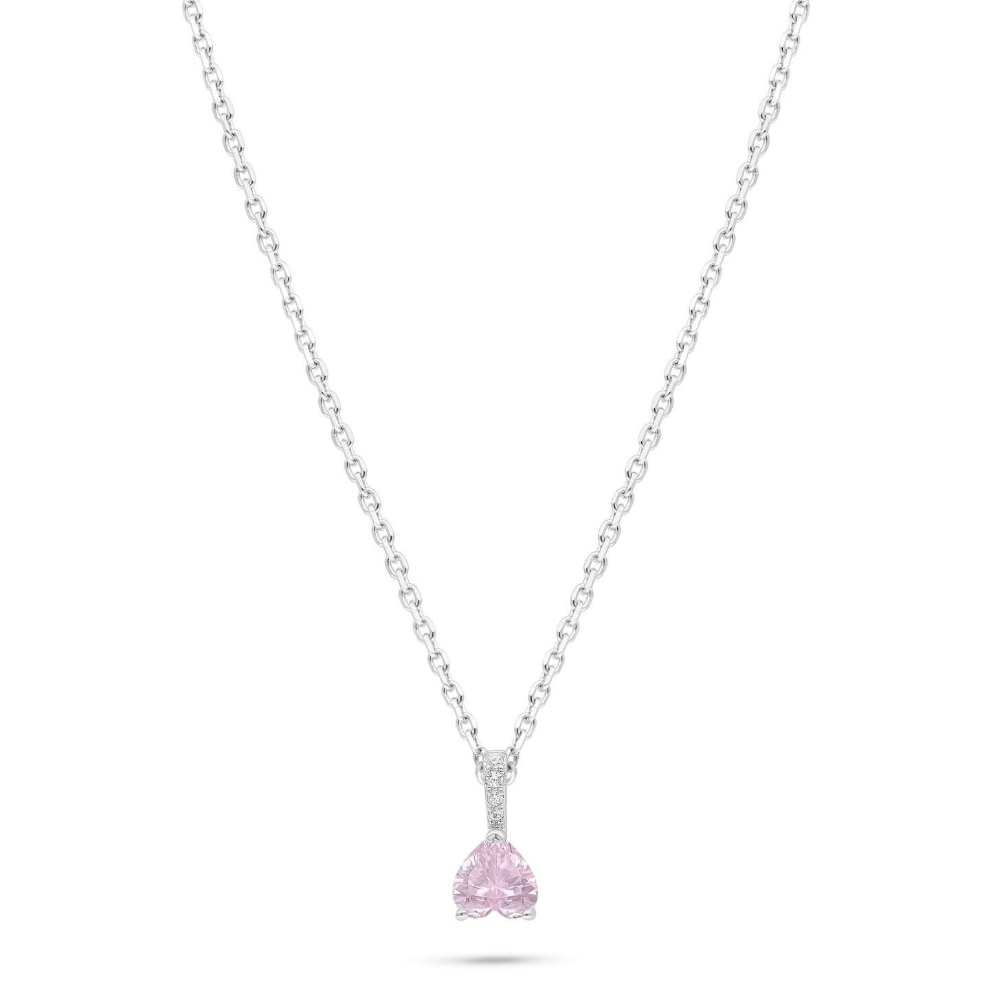 Sterling Silver 925 Necklace Rhodium Plated Embedded With Pink Zircon And White Zircon