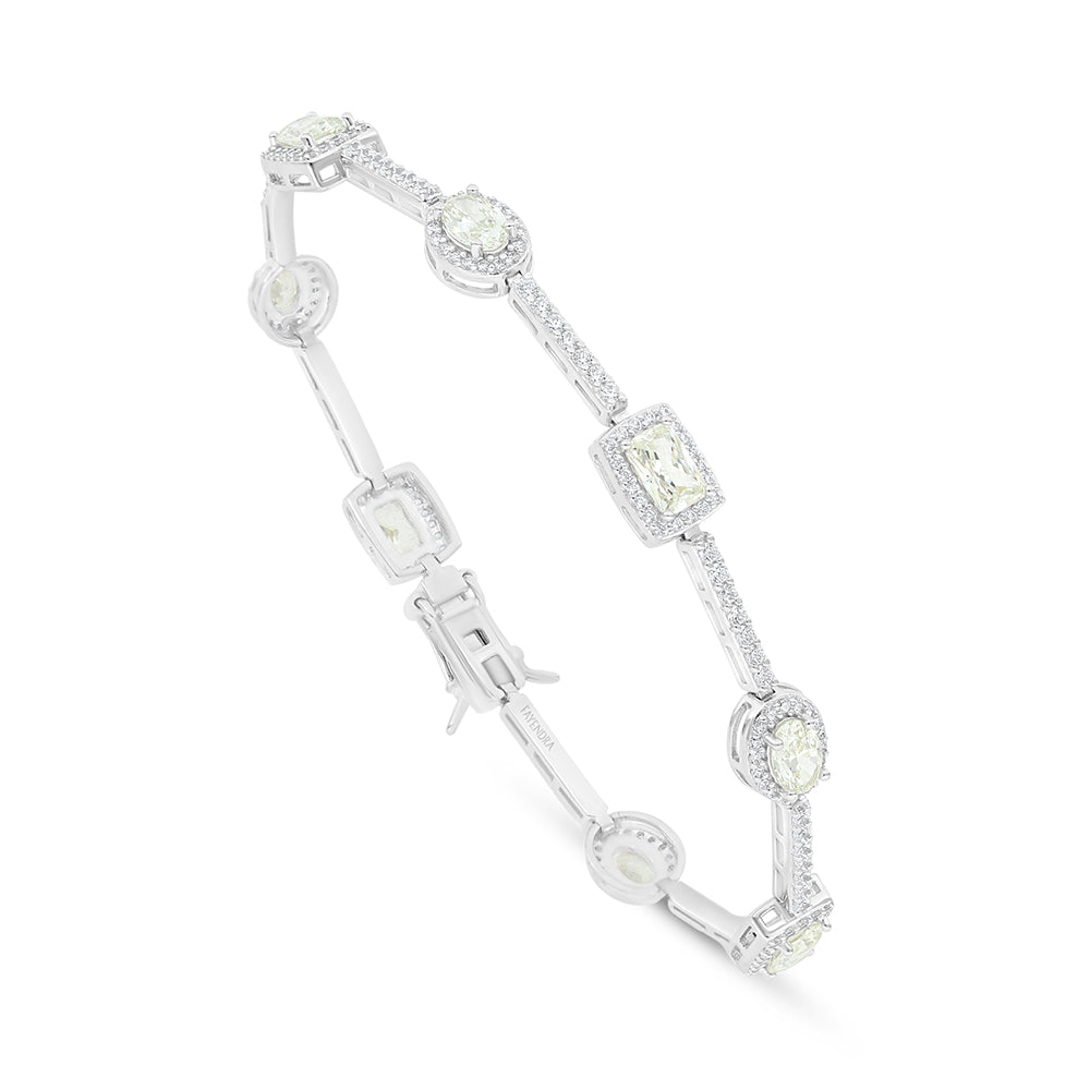 اسورة من الفضة الخالصة عيار 925 مطلية روديوم مرصعة بالزركون الكناري الالماسي و فص ابيض