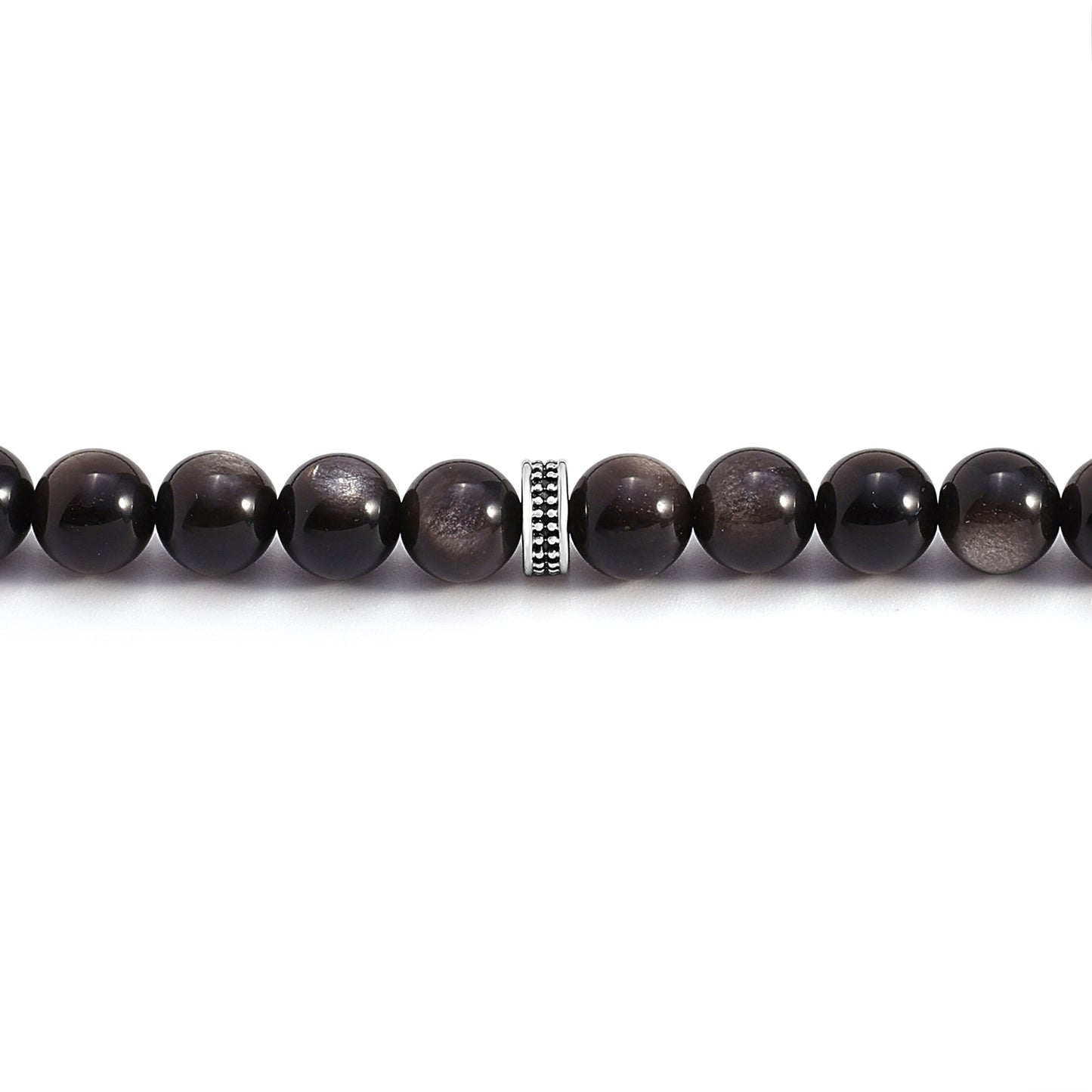 Silver Obsidian Rosary 45 Beads Premium Grade 8 mm With Stainless Steel 316L Set (Silver & Black Plated)