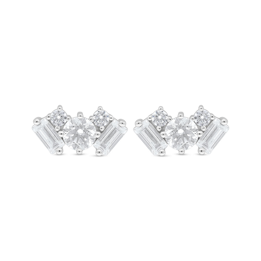 Sterling Silver 925 Earring Rhodium Plated Embedded With White Zircon