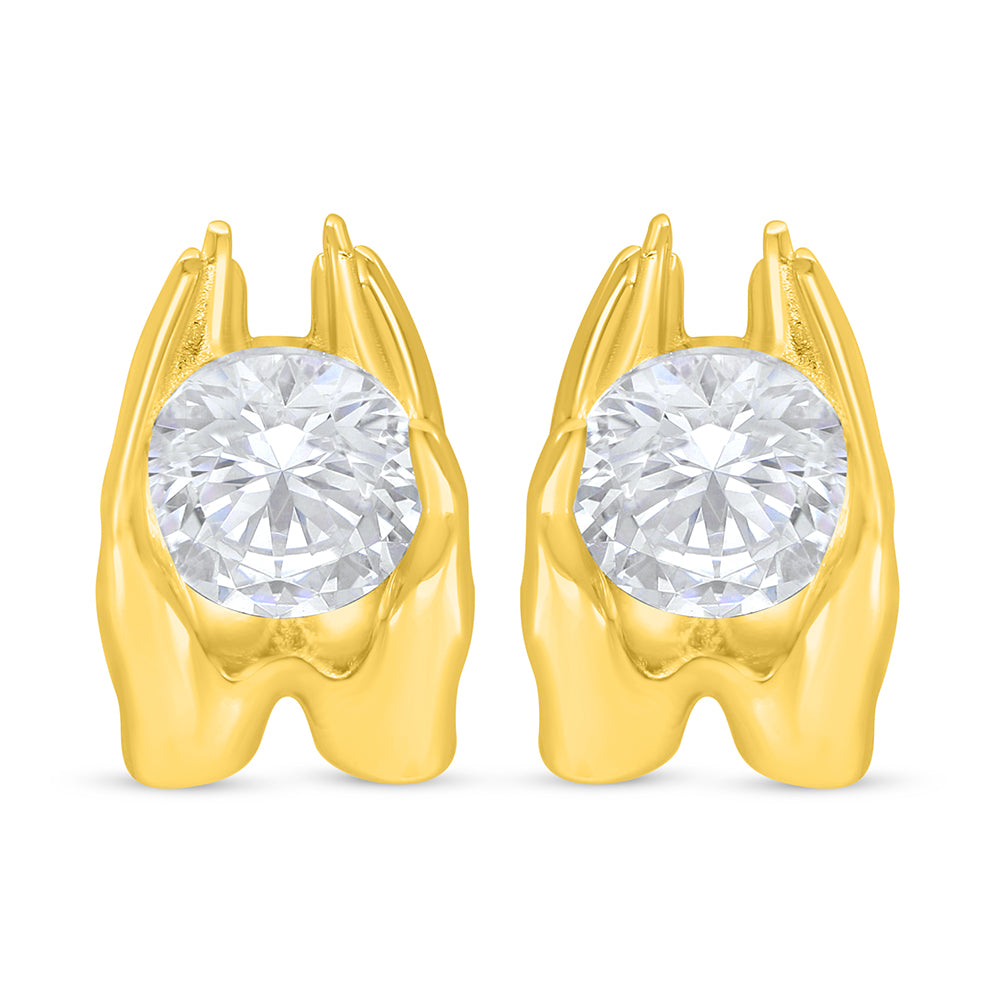 Sterling Silver 925 Earring Golden Plated Embedded With White Zircon