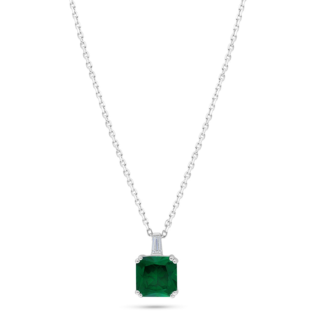 Sterling Silver 925 Necklace Rhodium Plated Embedded With Emerald Zircon And White Zircon