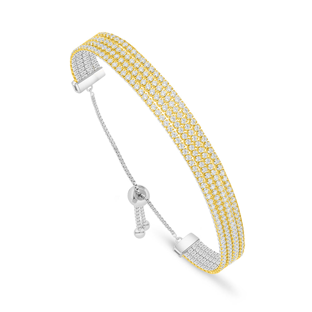 اسورة من الفضة الخالصة عيار 925 مطلية روديوم و ذهبي مرصعة فص ابيض