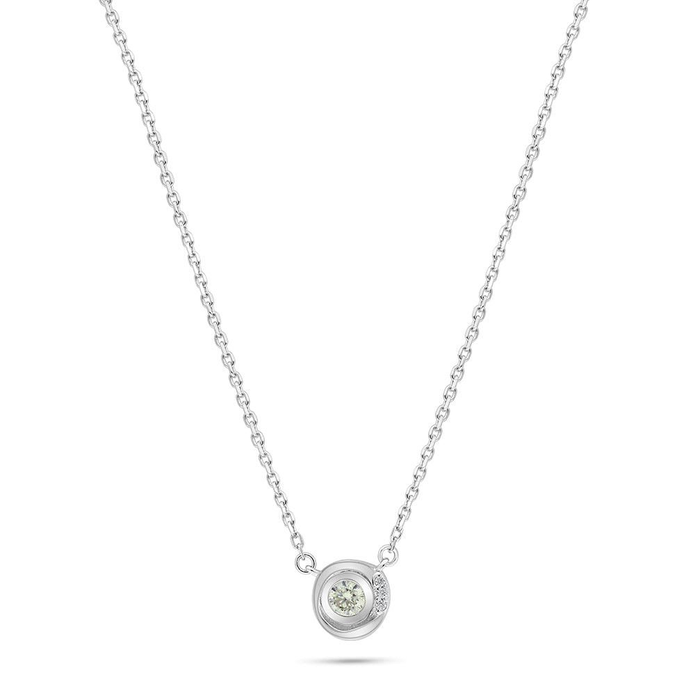 Sterling Silver 925 Necklace Rhodium Plated Embedded With Yellow Diamond And White Zircon