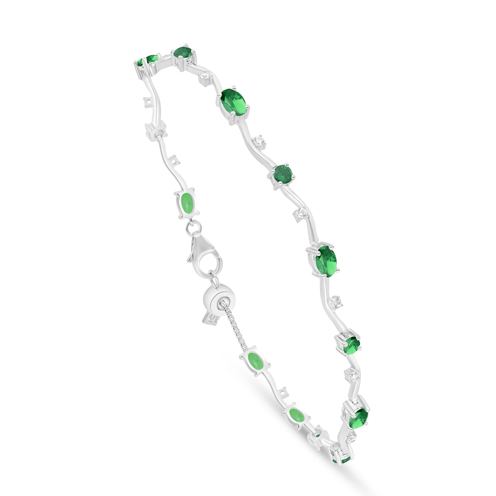 اسورة من الفضة الخالصة عيار 925 مطلية روديوم مرصعة زركون زمردي و فص ابيض