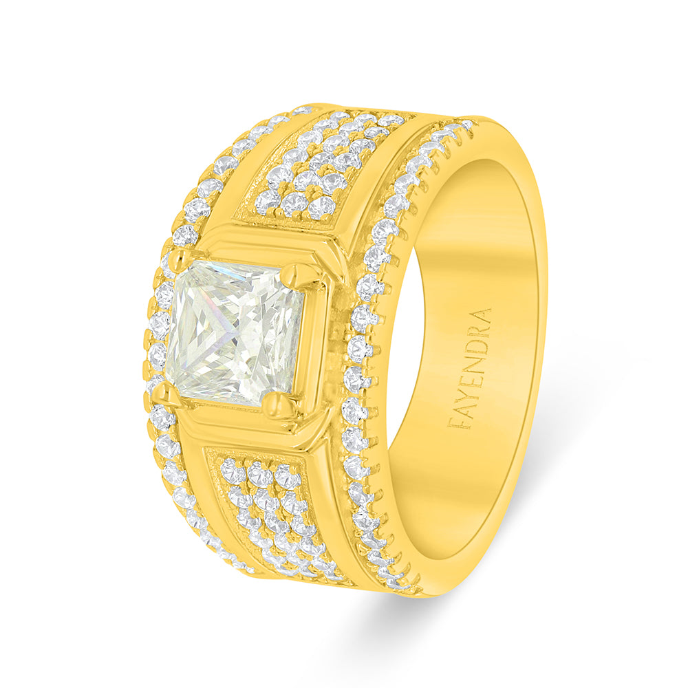 Sterling Silver 925 Ring Golden Plated Embedded With Diamond Zircon And White Zircon