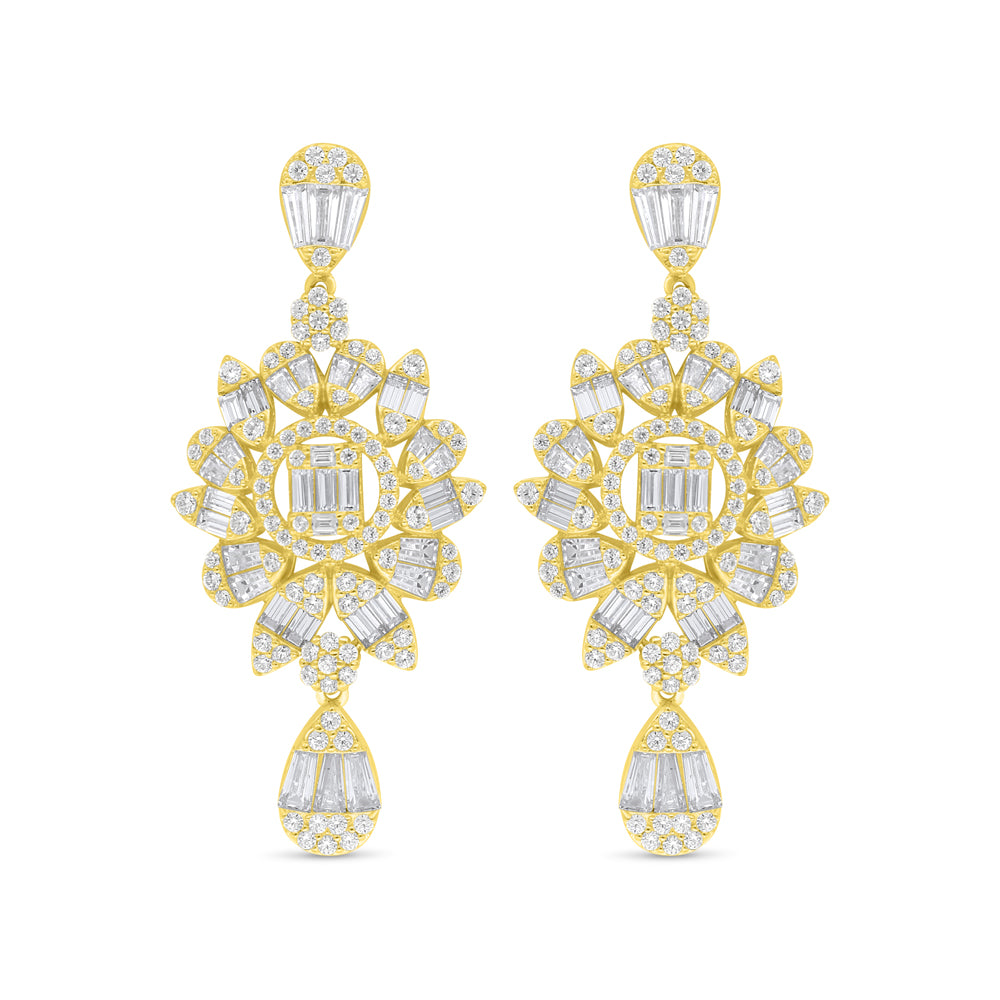 طقم فضة عيار 925 مطلي ذهبي فص ابيض