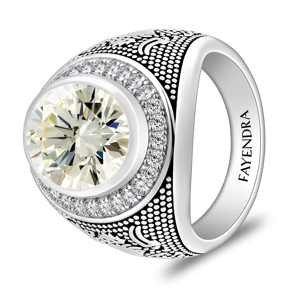 Sterling Silver 925 Ring Rhodium And Black Plated Embedded With Yellow Zircon And White Zircon For Men