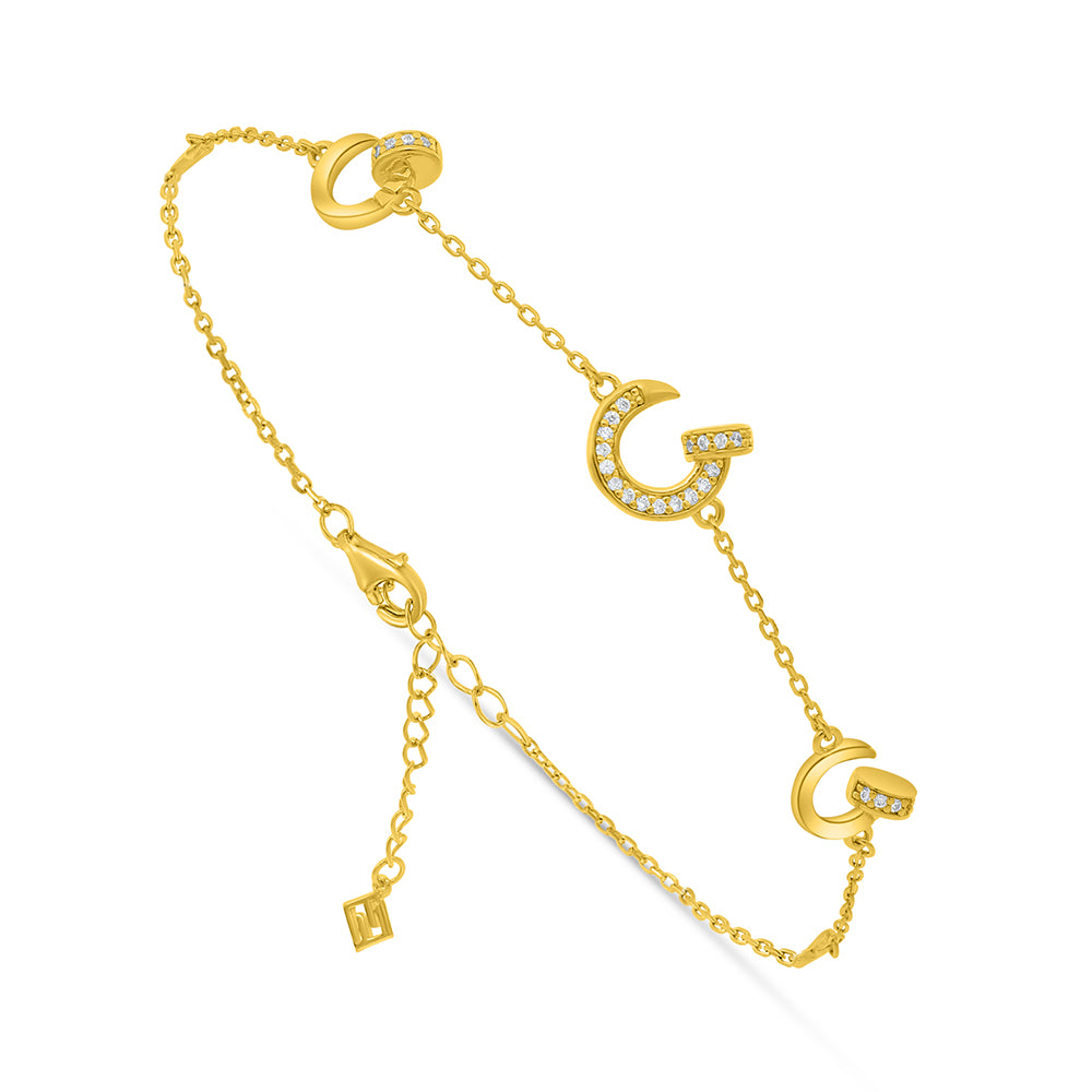 Sterling Silver 925 Bracelet Golden Plated Embedded With White Zircon