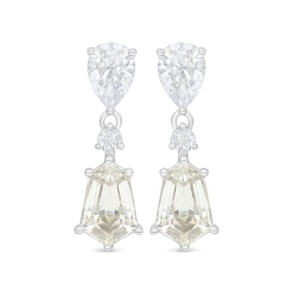 اقراط من الفضة الخالصة عيار 925 مطلية روديوم مرصعة بالزركون الكناري الالماسي و فص ابيض