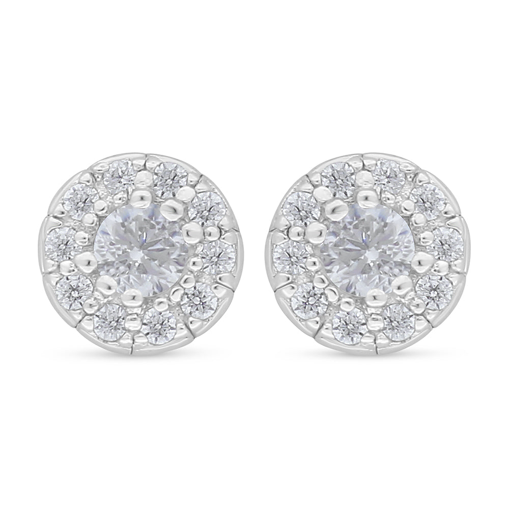 Sterling Silver 925 Earring Rhodium Plated Embedded With White Zircon
