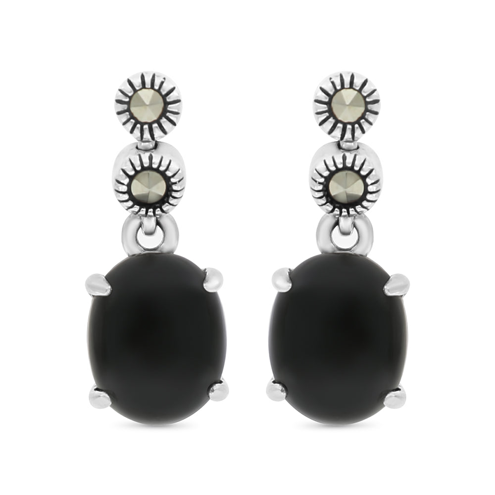 اقراط من الفضة الخالصة عيار 925 مرصعه احجار اونكس الطبيعي و ماركسايت