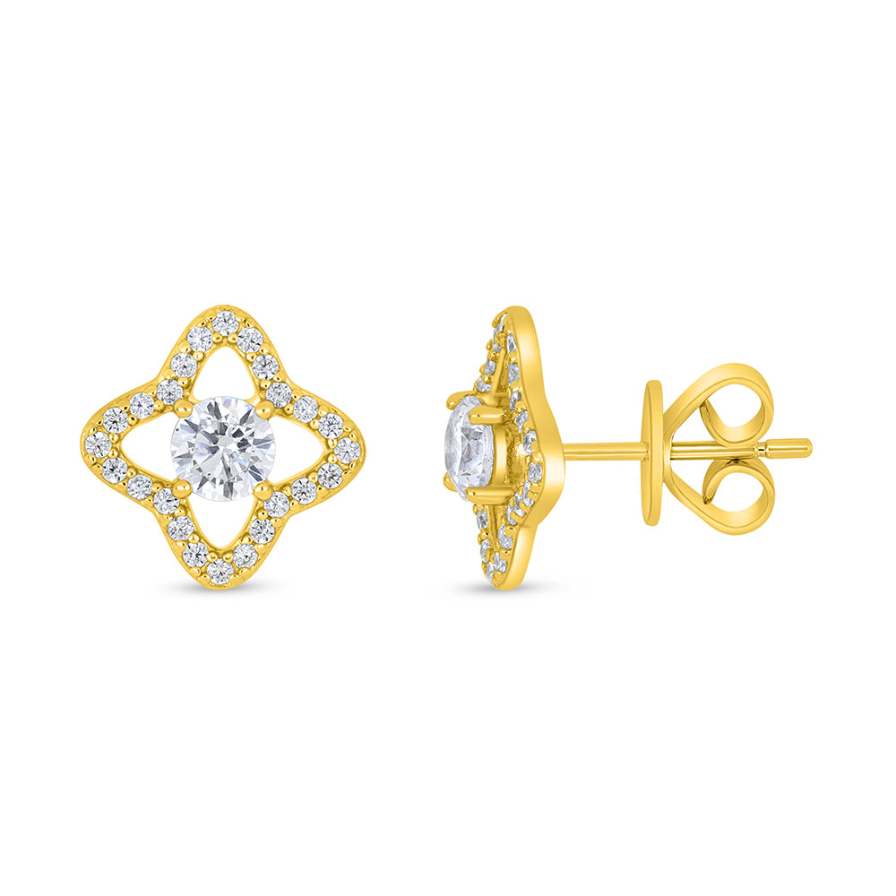 Sterling Silver 925 Earring Golden Plated Embedded With White Zircon