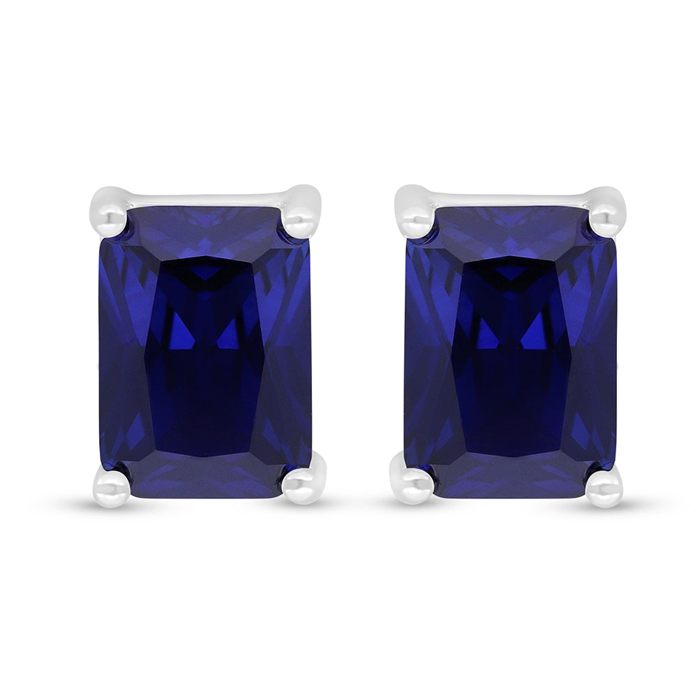 Sterling Silver 925 Earring Rhodium Plated Embedded With Sapphire Corundum