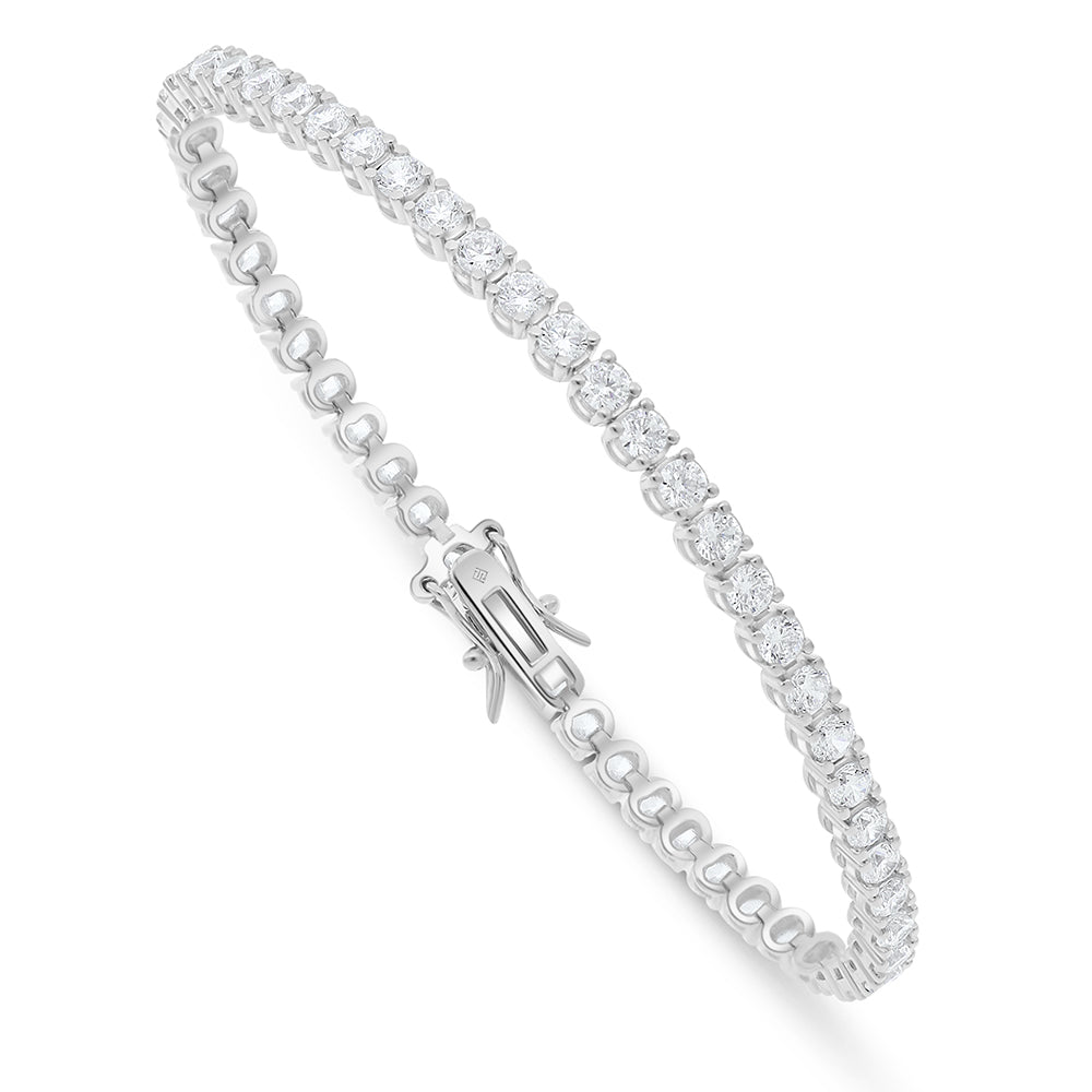 Sterling Silver 925 Bracelet Rhodium Plated Embedded With White Zircon