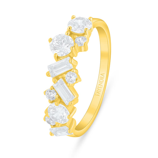 Sterling Silver 925 Ring Golden Plated Embedded With White Zircon