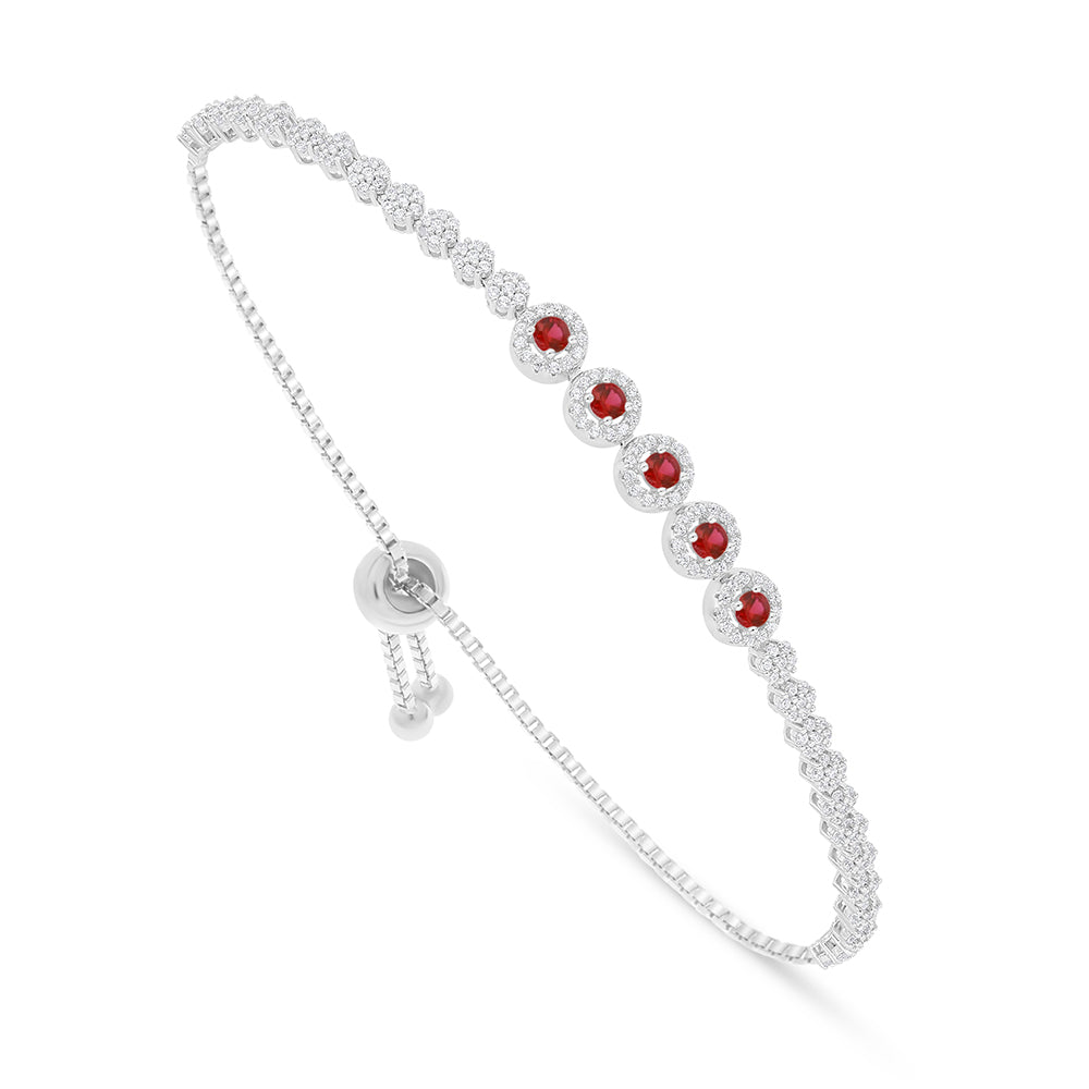Sterling Silver 925 Bracelet Rhodium Plated Embedded With Ruby Corundum And White Zircon