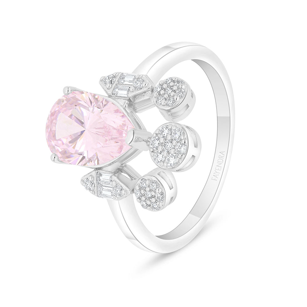 Sterling Silver 925 SET Rhodium Plated Embedded With Pink Zircon And White Zircon