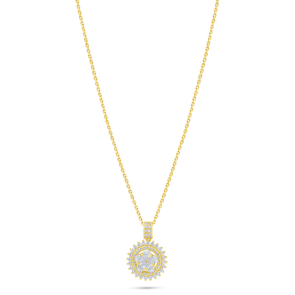 Sterling Silver 925 Necklace Golden Plated Embedded With Diamond Zircon And White Zircon