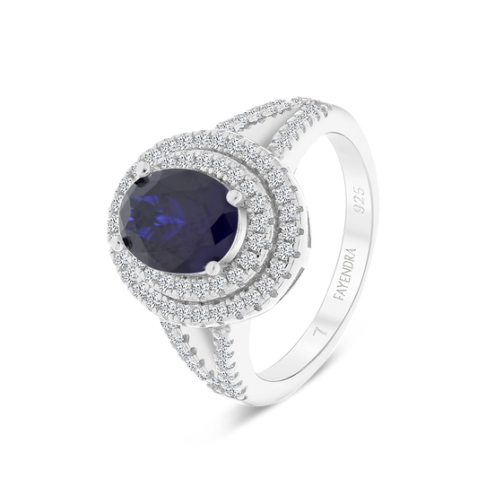 Sterling Silver 925 Ring Rhodium Plated Sapphire Corundum