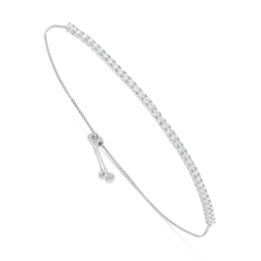 Sterling Silver 925 Bracelet Rhodium Plated Embedded With White Zircon