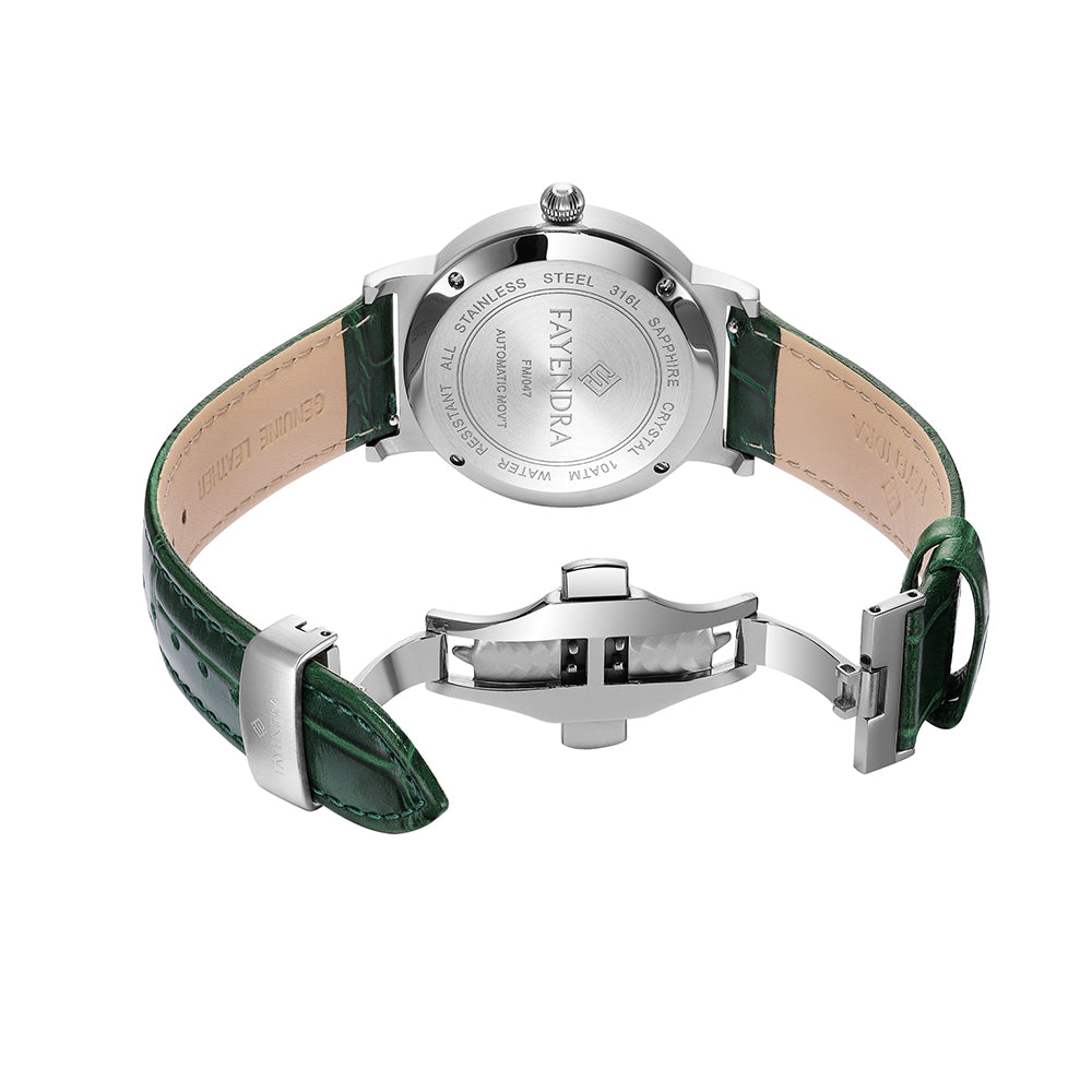 Stainless Steel 316 Watch Silver Color Green Leather For Men - GREEN MOP DIAL