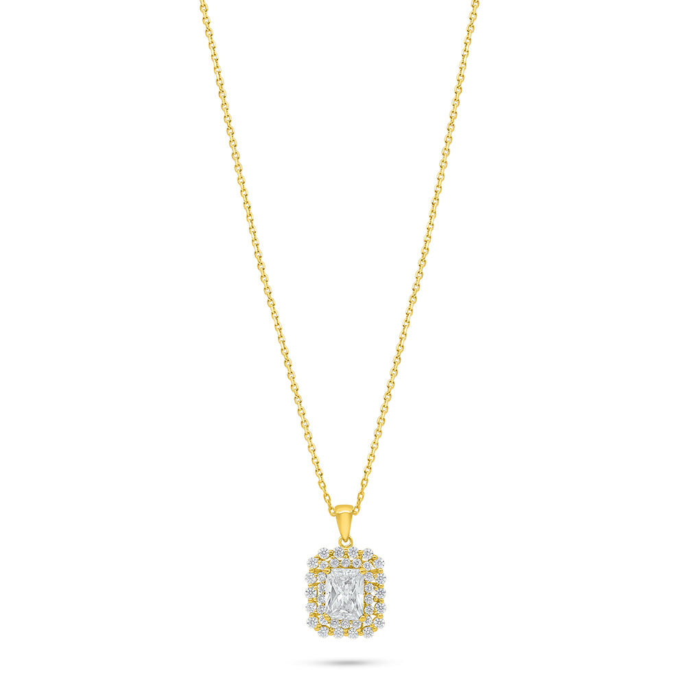Sterling Silver 925 Necklace Golden Plated Embedded With Diamond Zircon And White Zircon