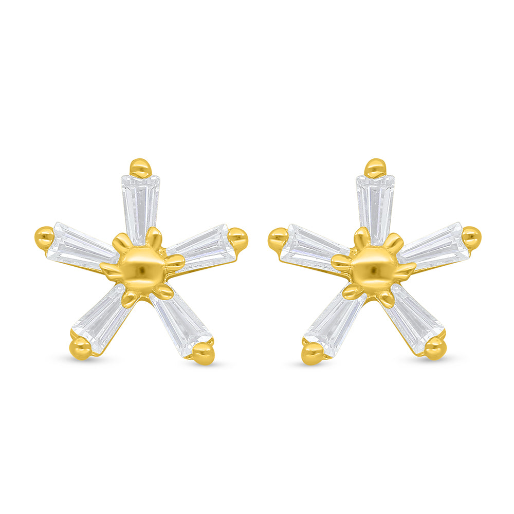 Sterling Silver 925 Earring Golden Plated Embedded With White Zircon