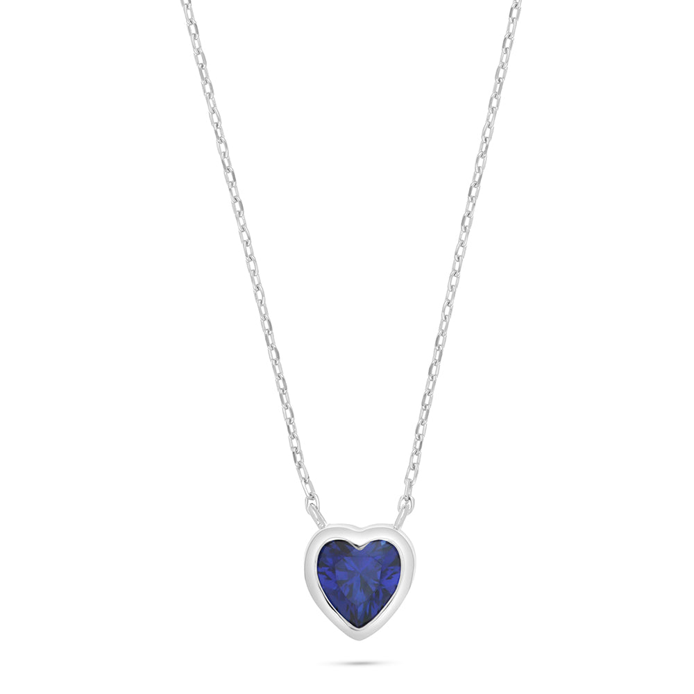 Sterling Silver 925 Necklace Rhodium Plated Embedded With Sapphire Corundum
